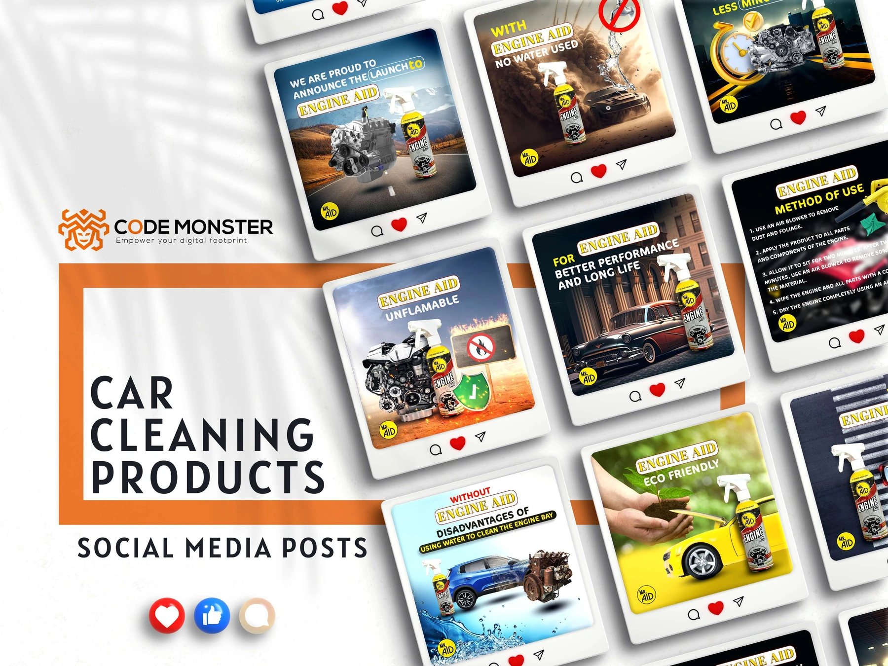 مجموعة تصميمات سوشيال ميديا لقطاع منتجات العناية بالسيارات