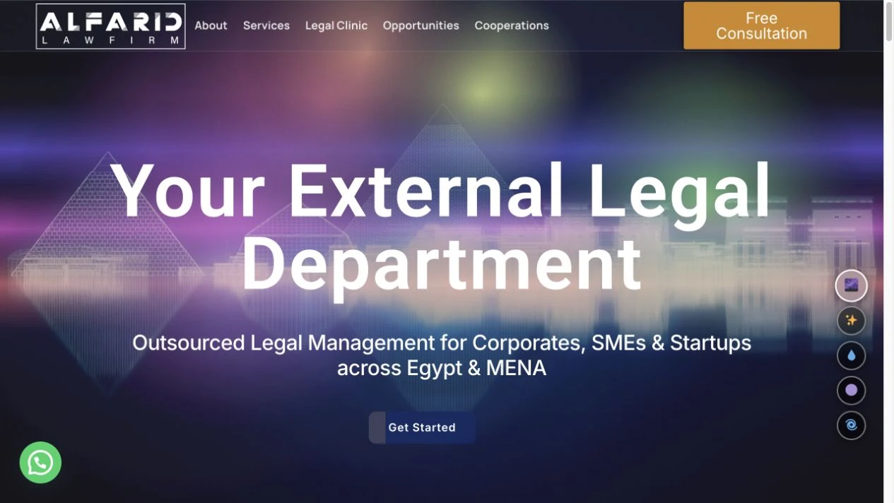 لقطة حقيقية من الصفحة الرئيسية لموقع AlFarid Law Firm